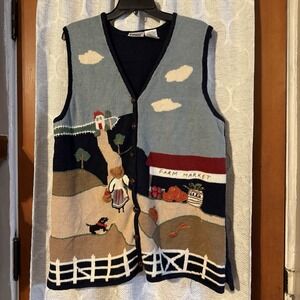VINTAGE Capacity Knit Sweater Vest Button Up Farm Fall Autumn Teacher 90s‎ L